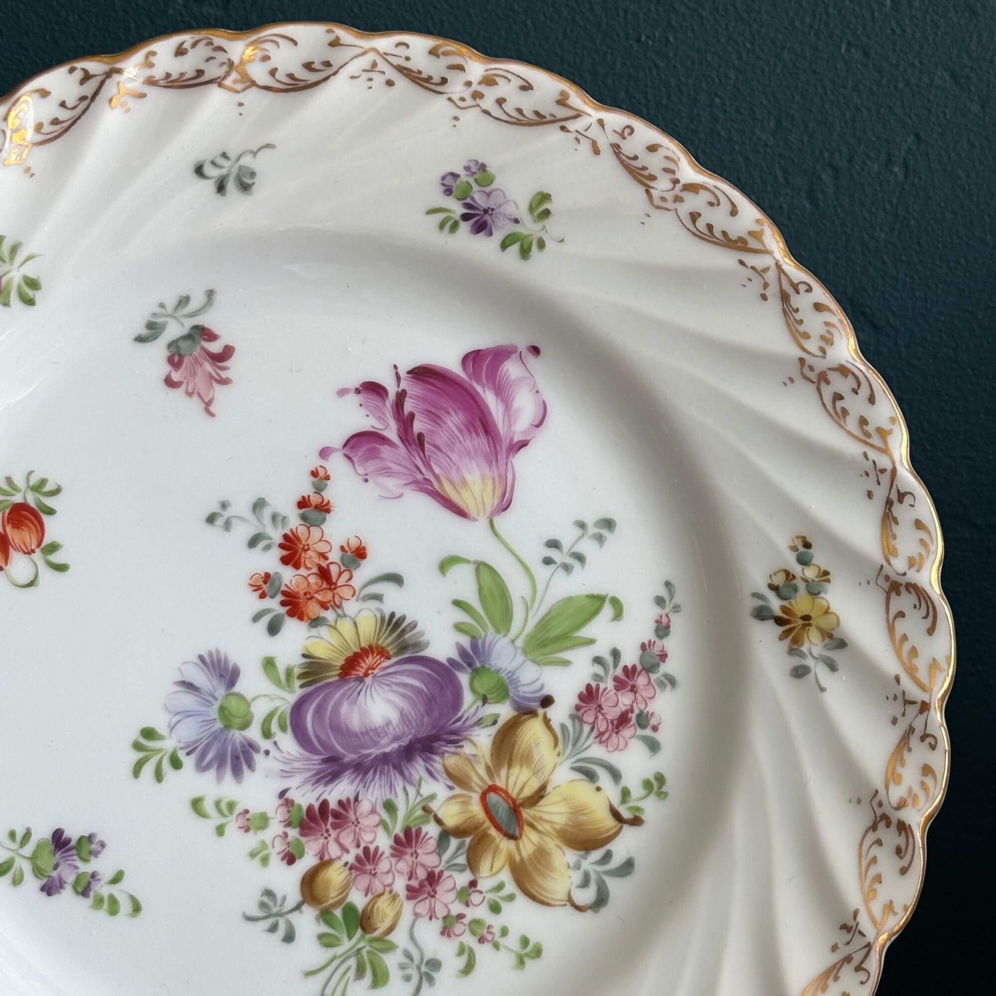 Vintage Dresden Plates Hand-Painted Flowers Scalloped Edge image 0