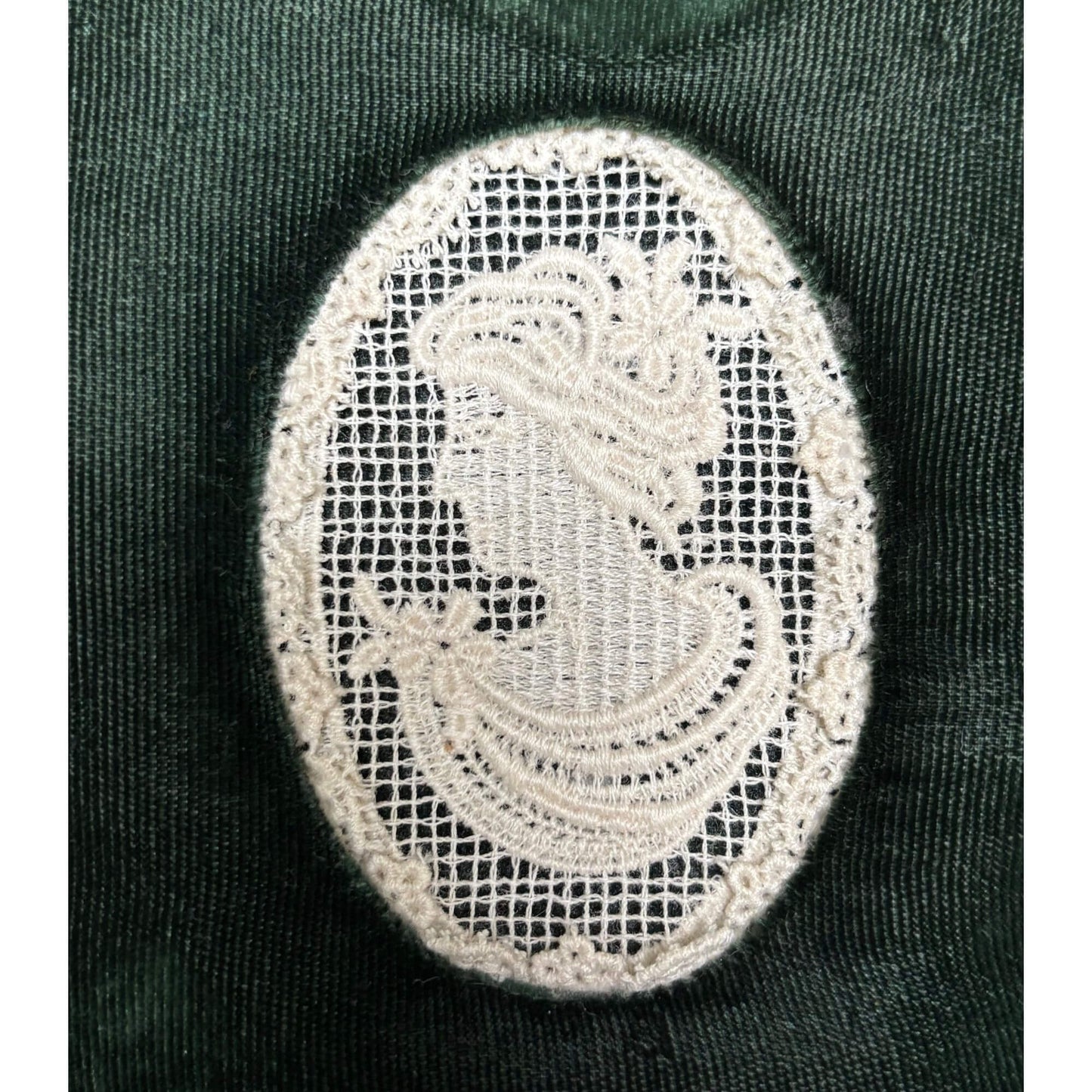 Vintage Green Velvet Lace Cameo Pin Cushion Frame image 1