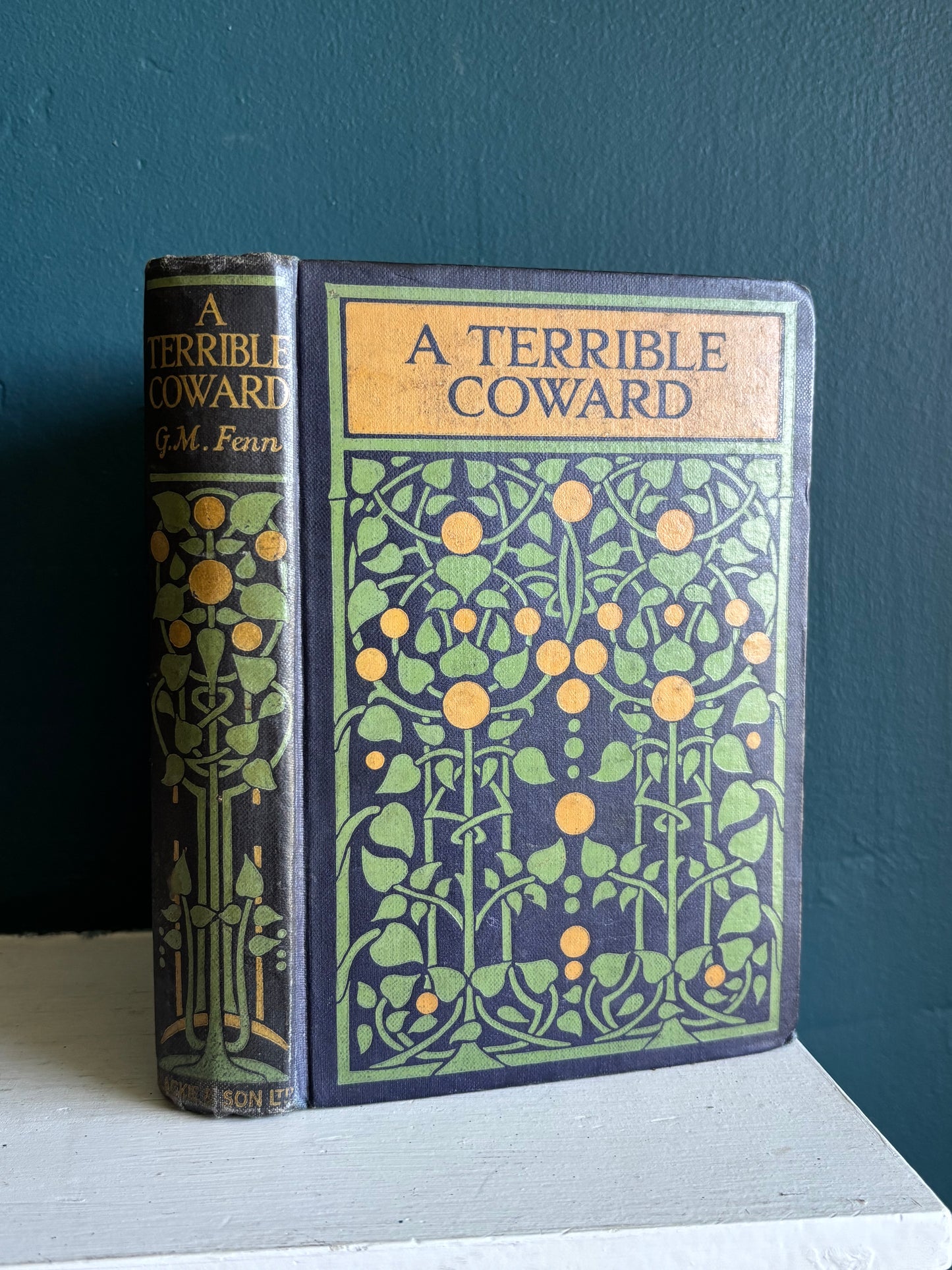 Antique Arts & Crafts Book Cover Design A Terrible Coward 19th Century Book