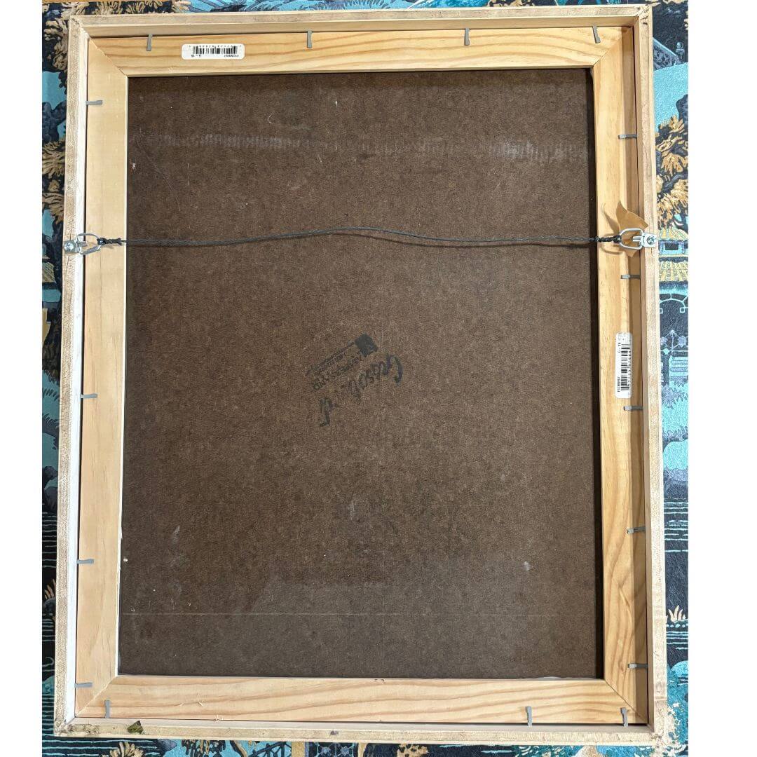 Vintage Signed Oil Painting Woman in Blue Kimono Red Obi image 7