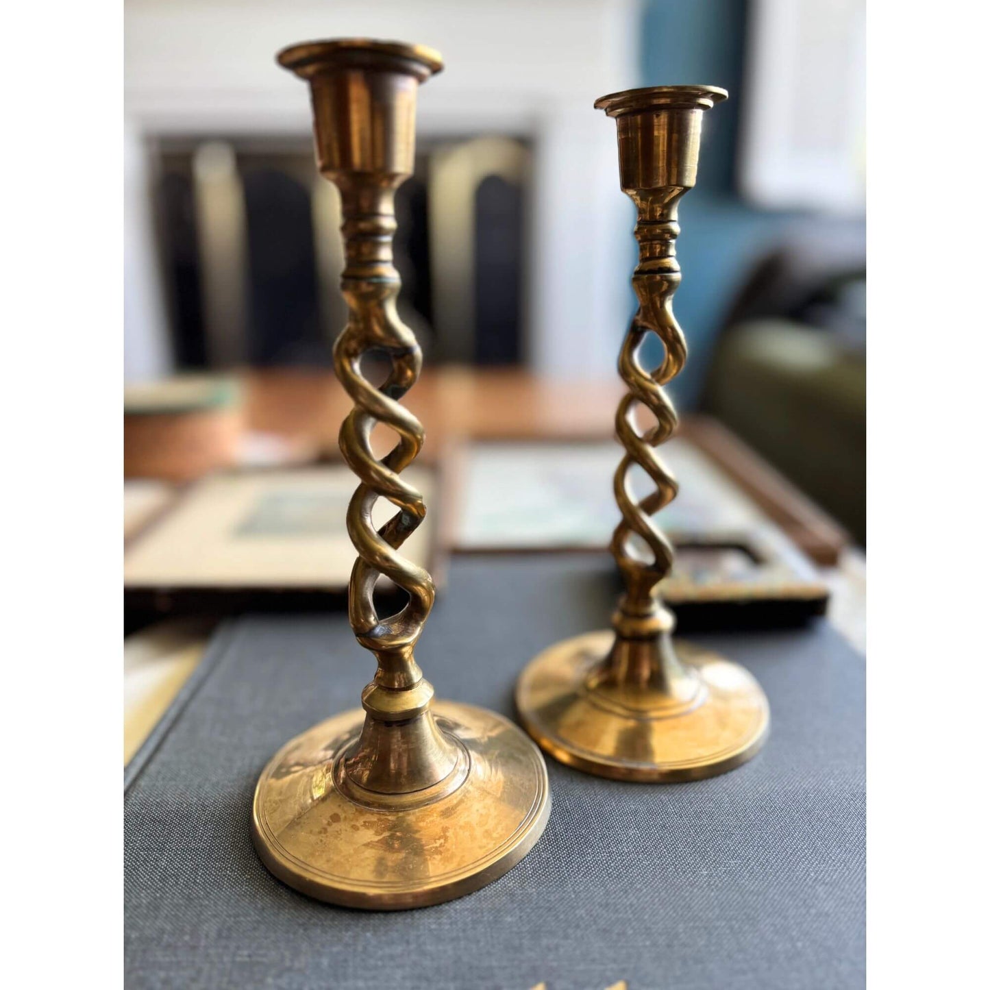 Pair of Vintage Barley Twist Brass Candlesticks image 0
