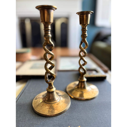Pair of Vintage Barley Twist Brass Candlesticks image 0