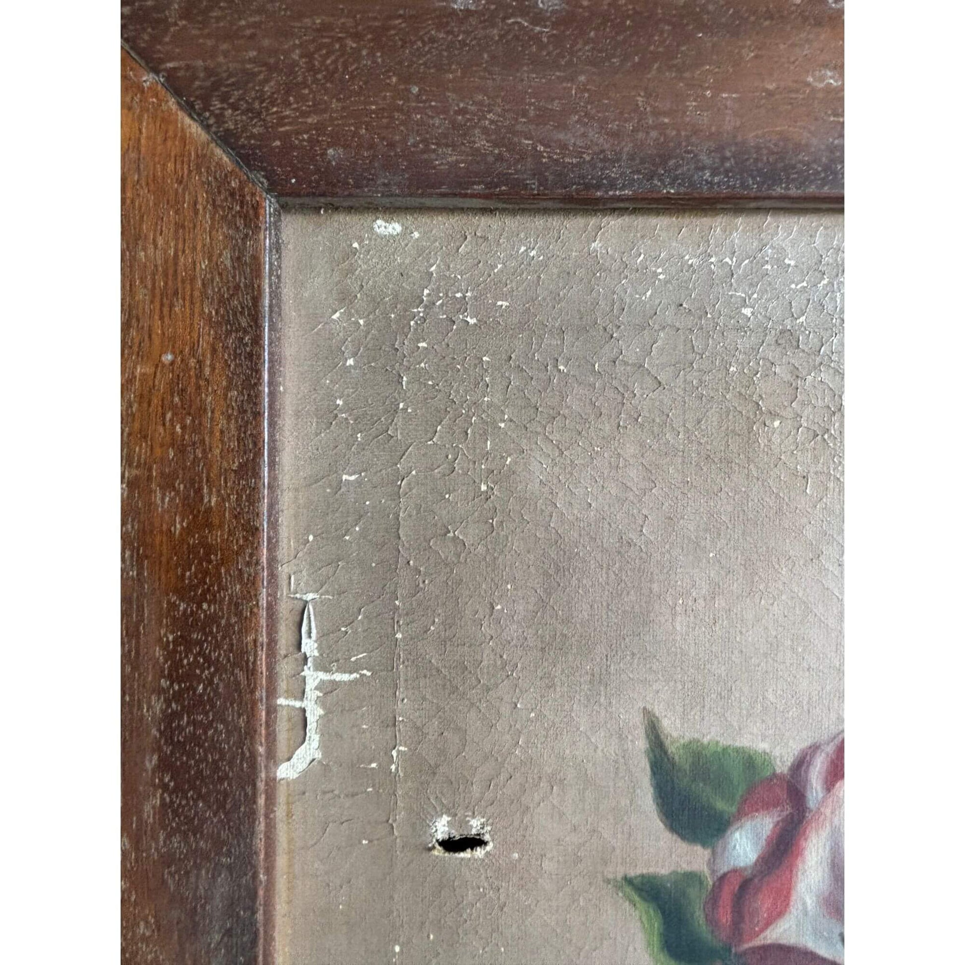 Antique European Oil Painting Framed Moody Still Life Roses image 3