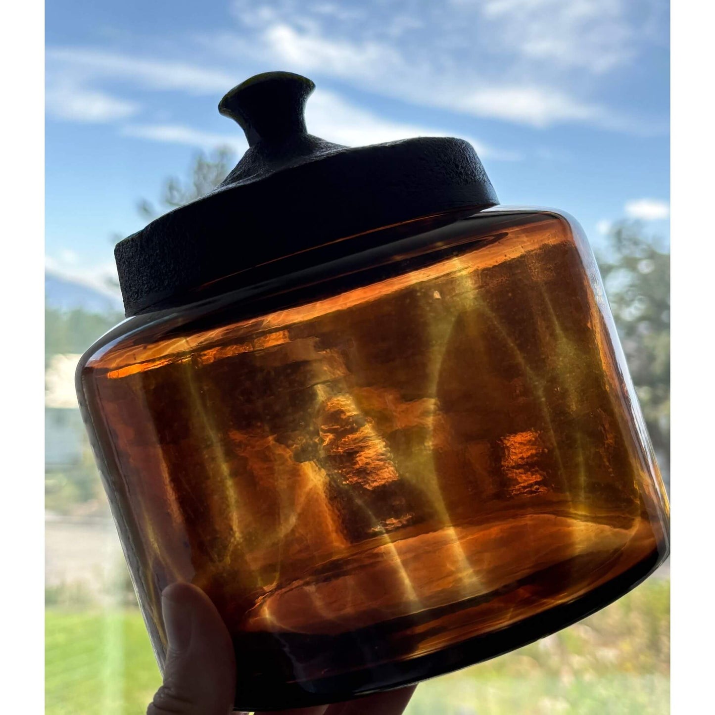 Vintage Tortoise Glass Apothecary Canister Jar w/ Metal Lid image 1