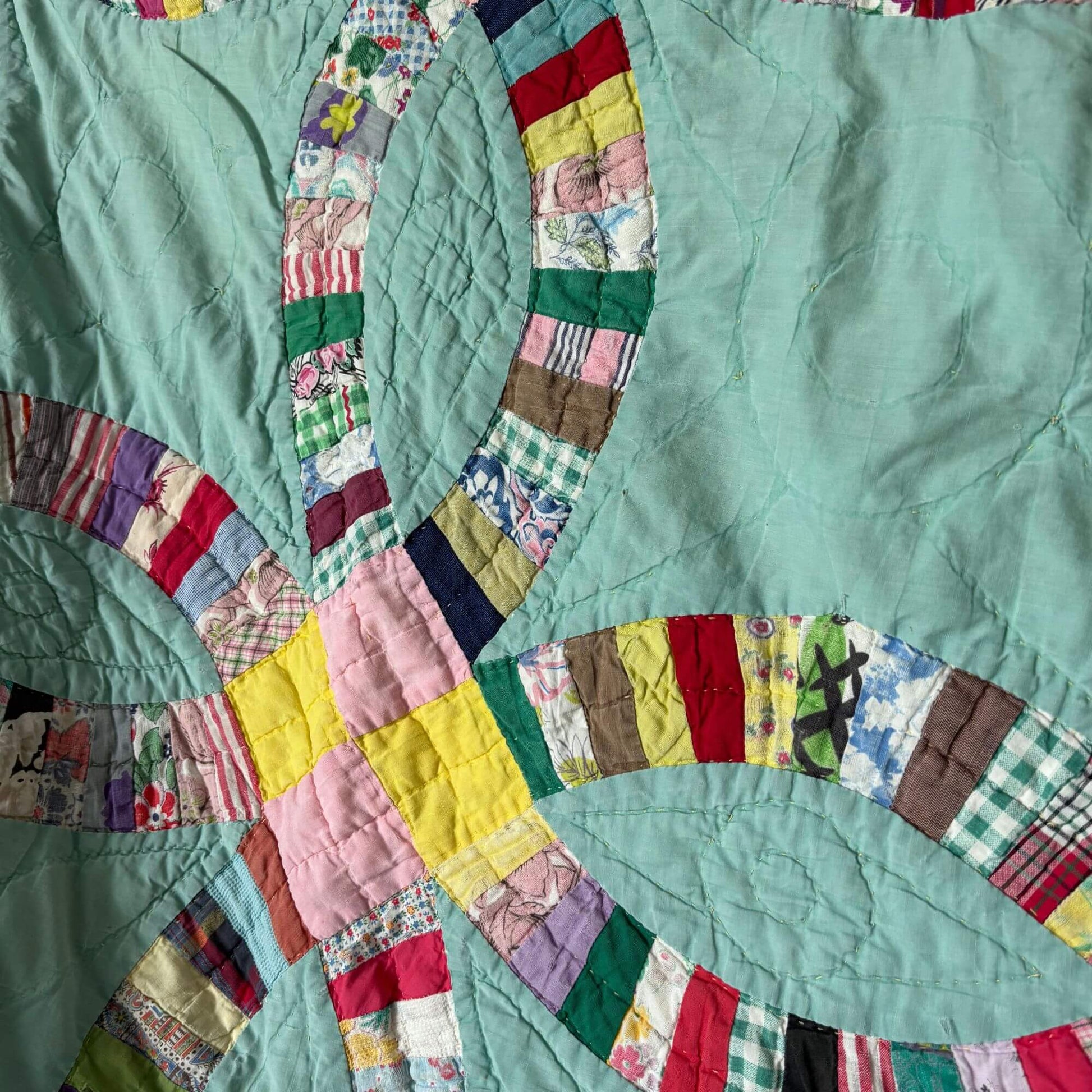 Vintage Double Wedding Ring Handmade Quilt image 1