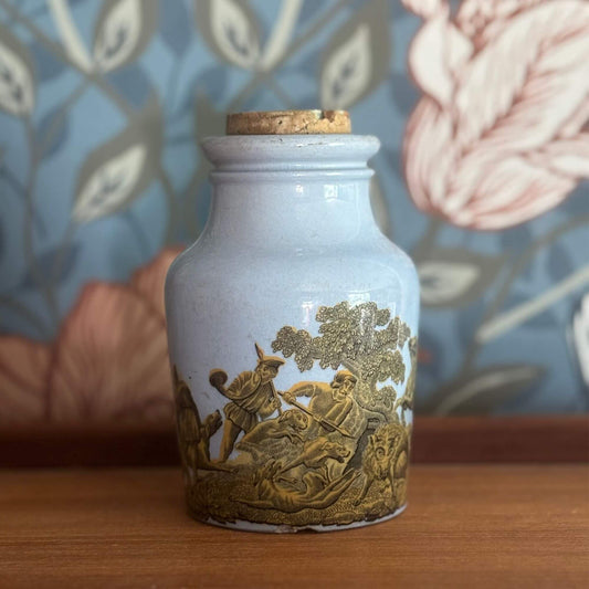 Antique Blue Prattware Potted Meat or Mustard Jar w/ Cork image 0
