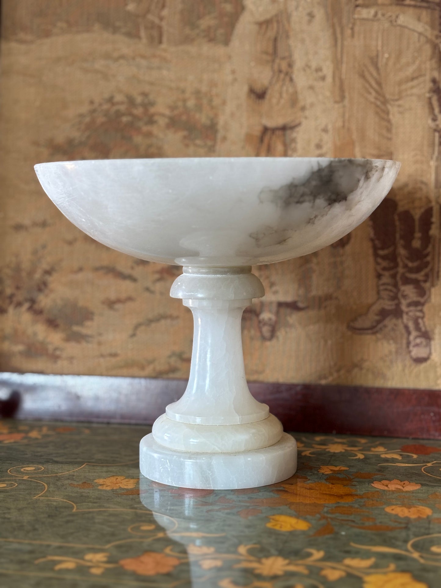 Vintage Italian Alabaster Tazza Compote Pedestal Bowl Centerpiece