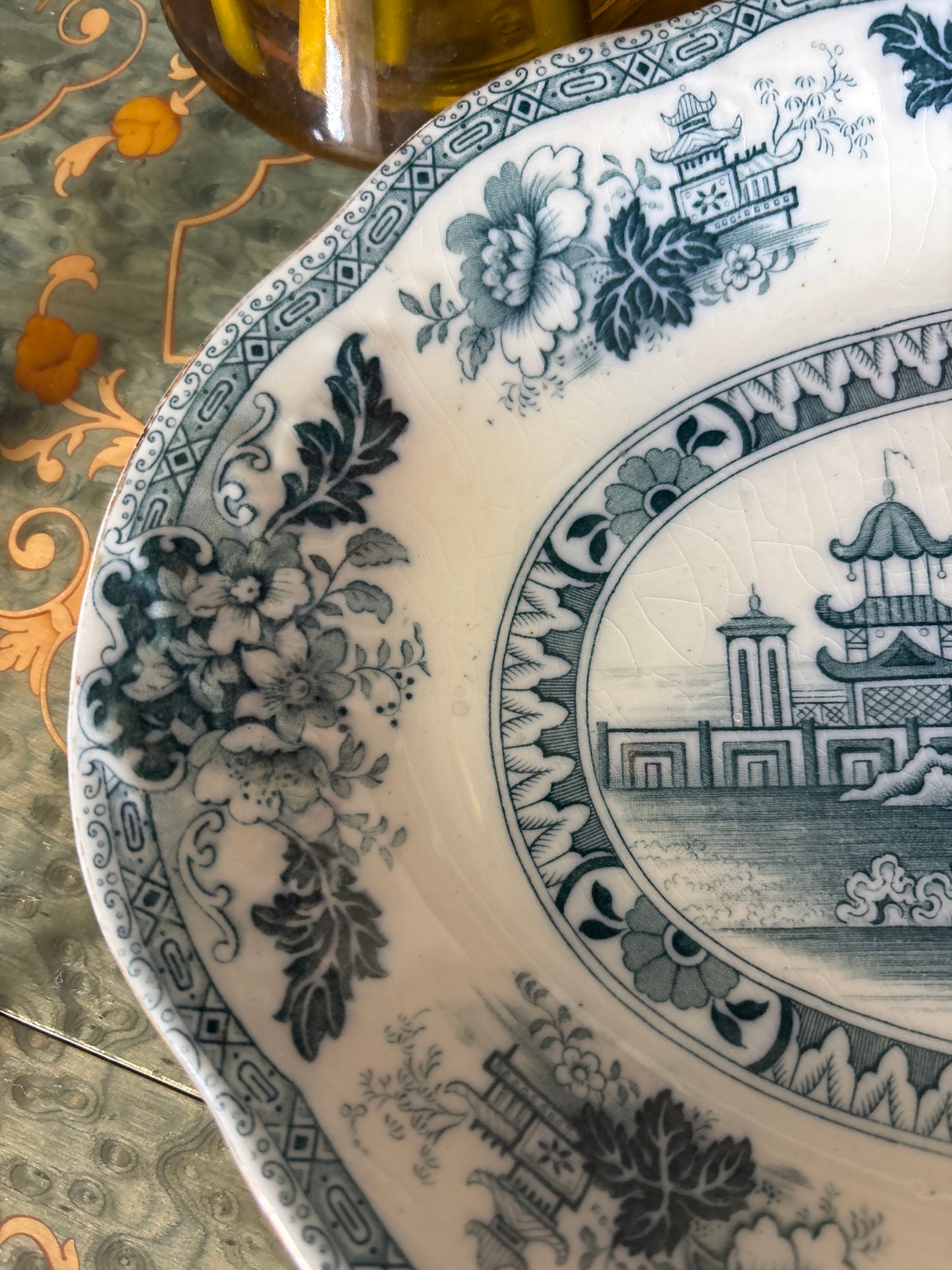 Antique Chinoiserie Royal Staffordshire Blue/Teal Transferware Platter