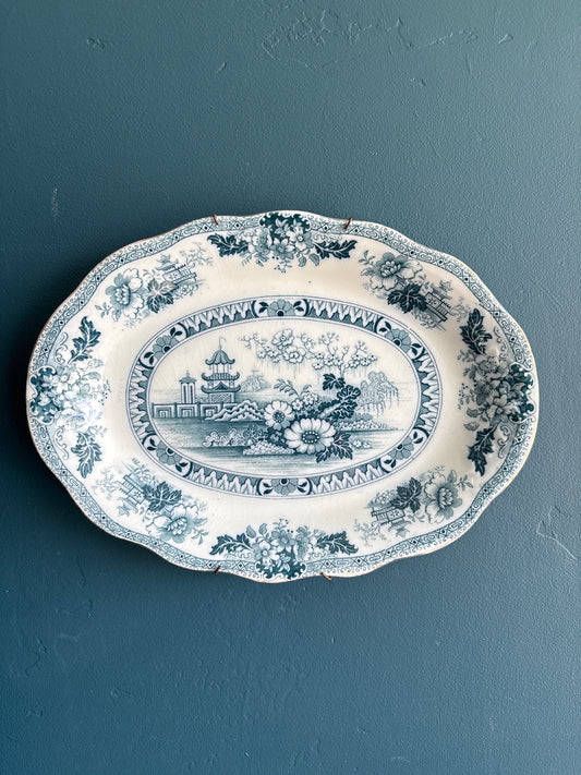 Antique Chinoiserie Royal Staffordshire Blue/Teal Transferware Platter