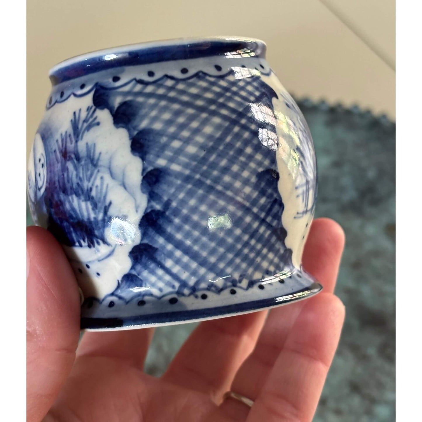 Vintage Russian Blue & White Jar with Snowy House image 3