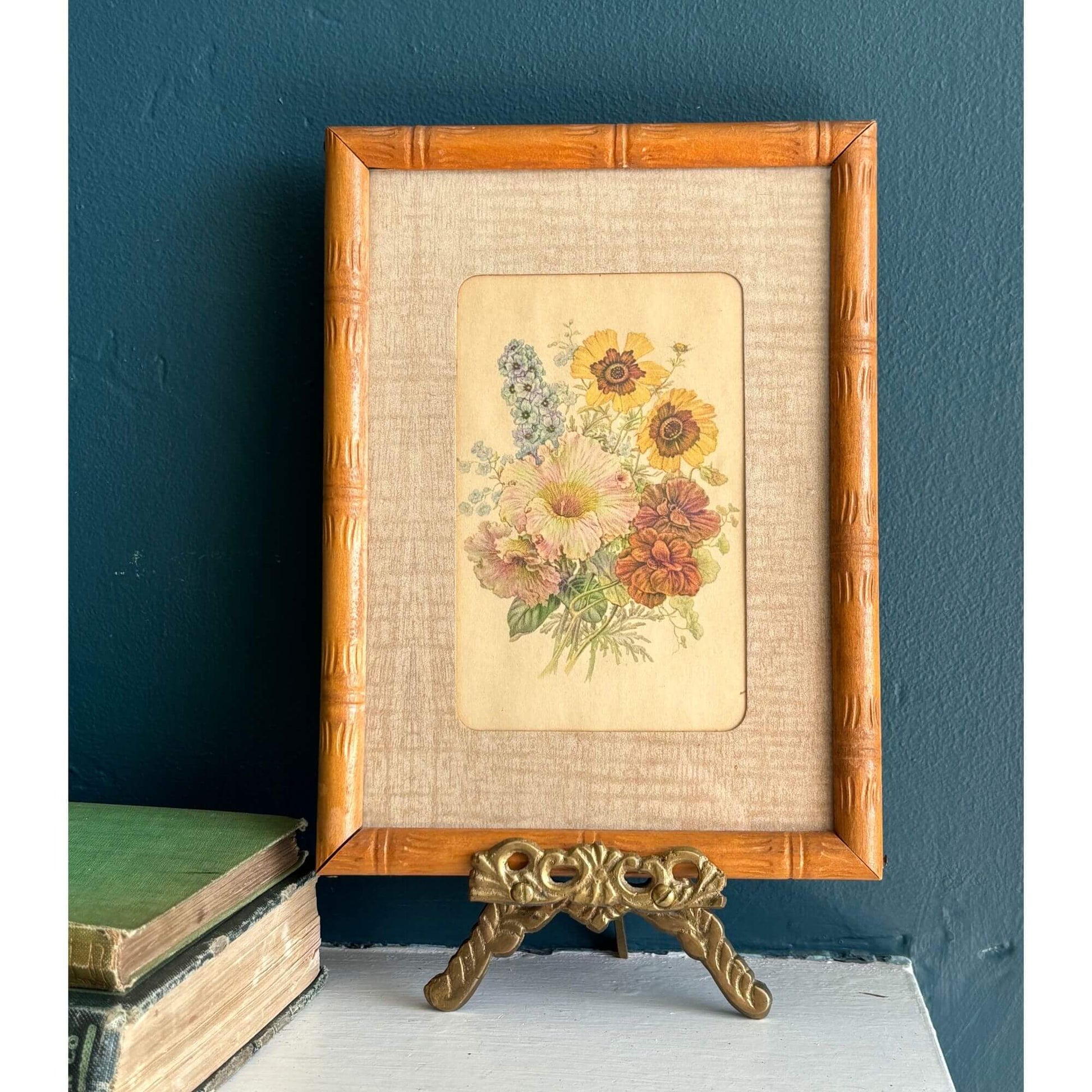 Early Vintage Wooden Frame w/ Floral Print image 4