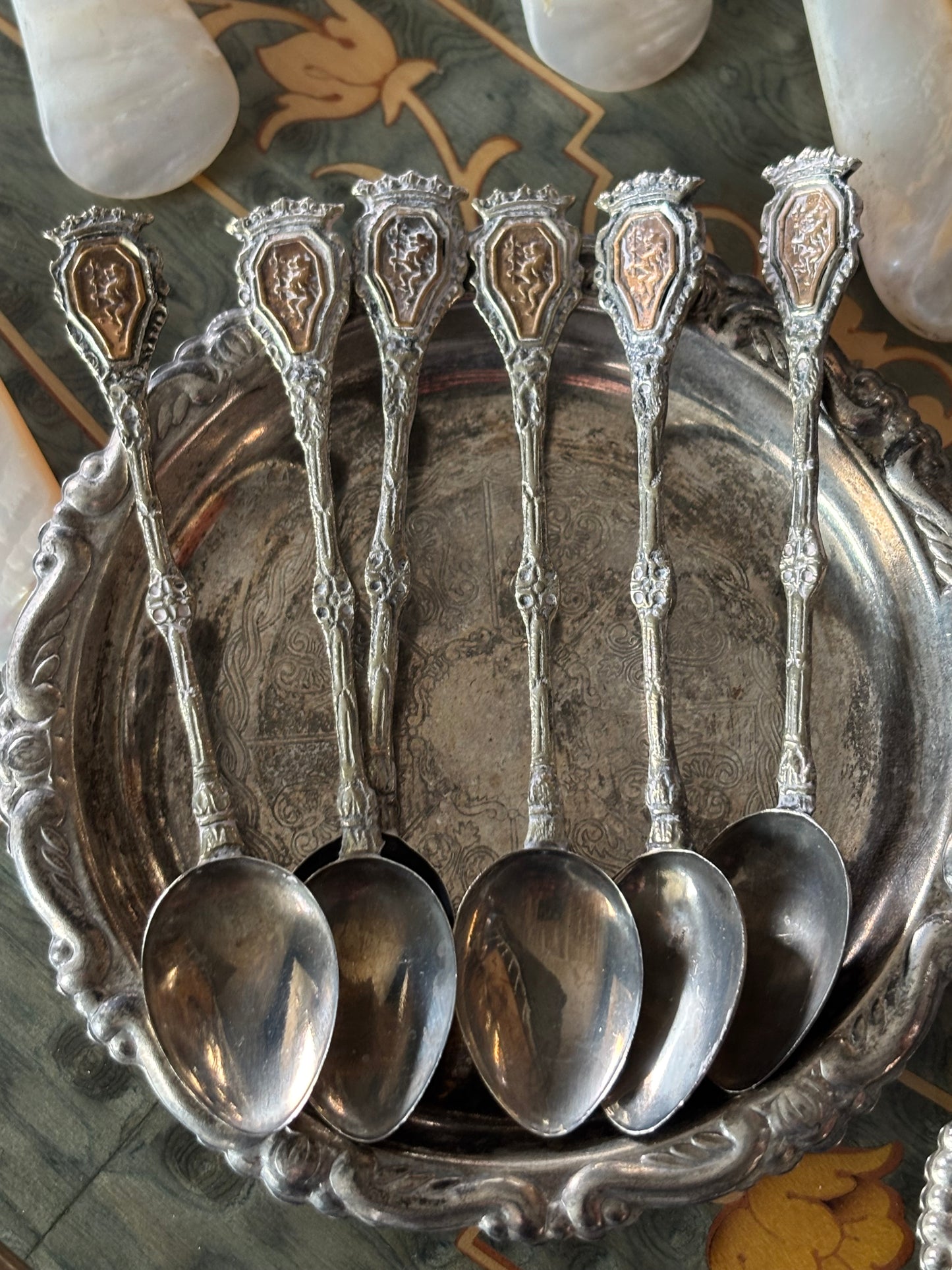 Vintage Demitasse Italian Lion Crest Small Spoons Set of 6