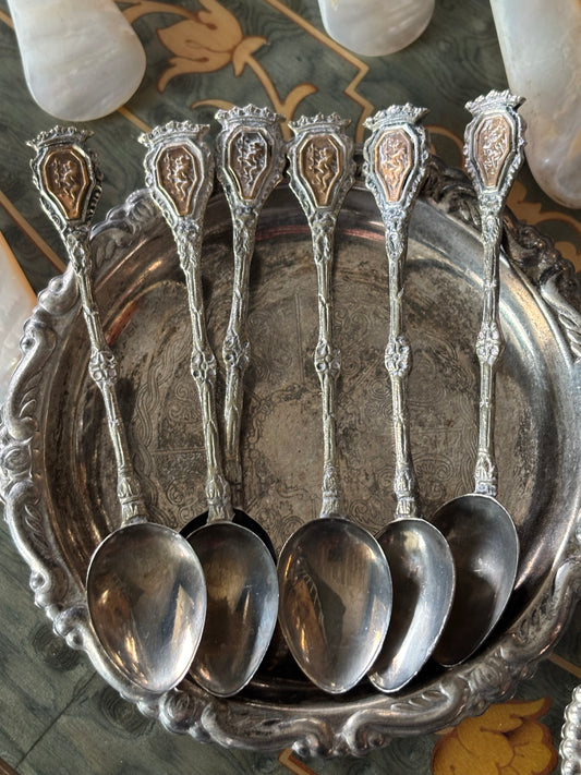 Vintage Demitasse Italian Lion Crest Small Spoons Set of 6