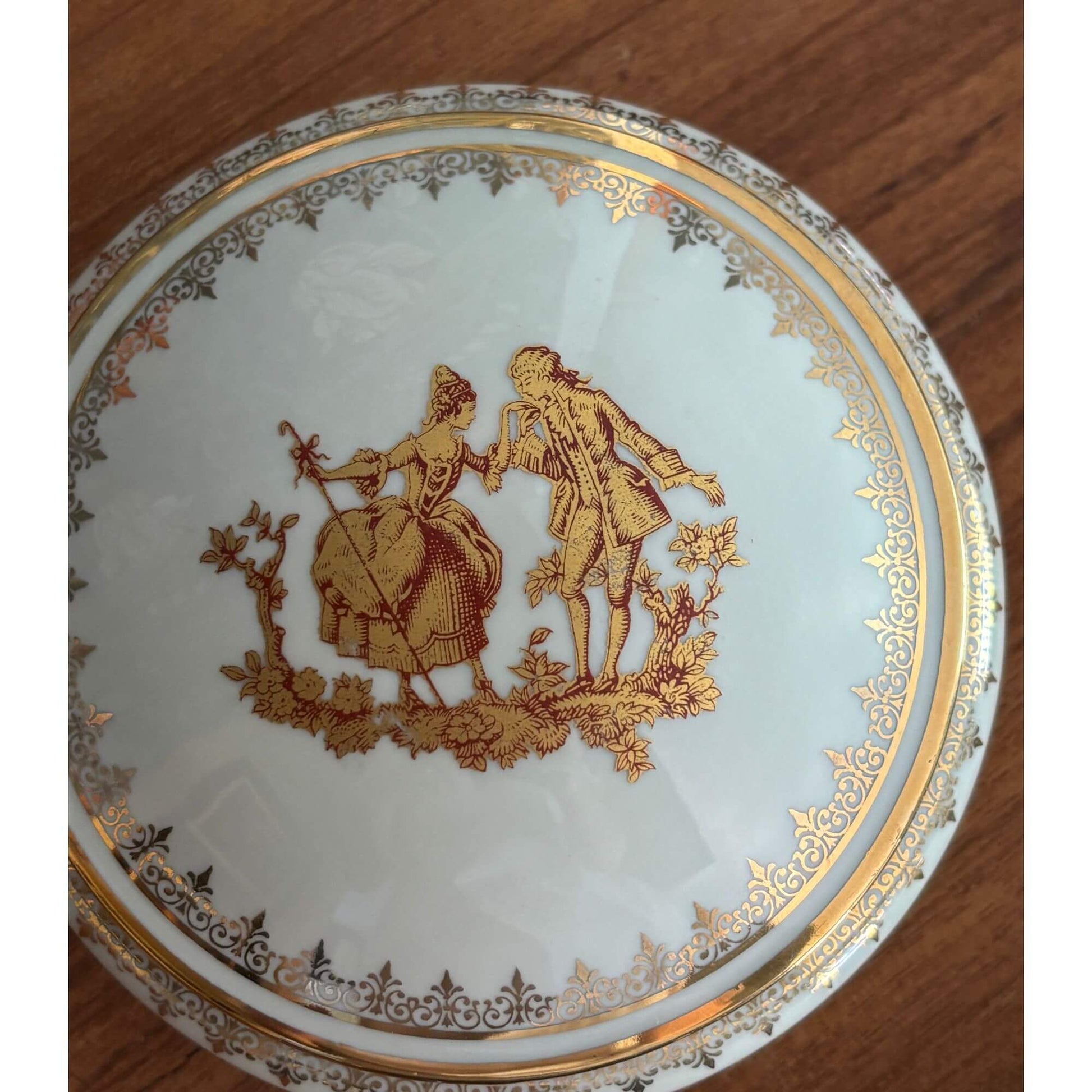 Vintage French Limoges Porcelain Courting Couple Lidded Dish image 1