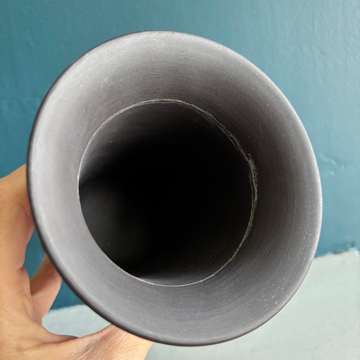 Vintage Black Wedgwood Jasperware Trumpet Vase image 3