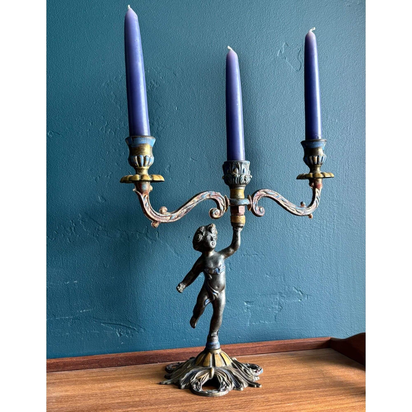 Early Vintage Bronze Cherub Candelabra Art Nouveau image 1