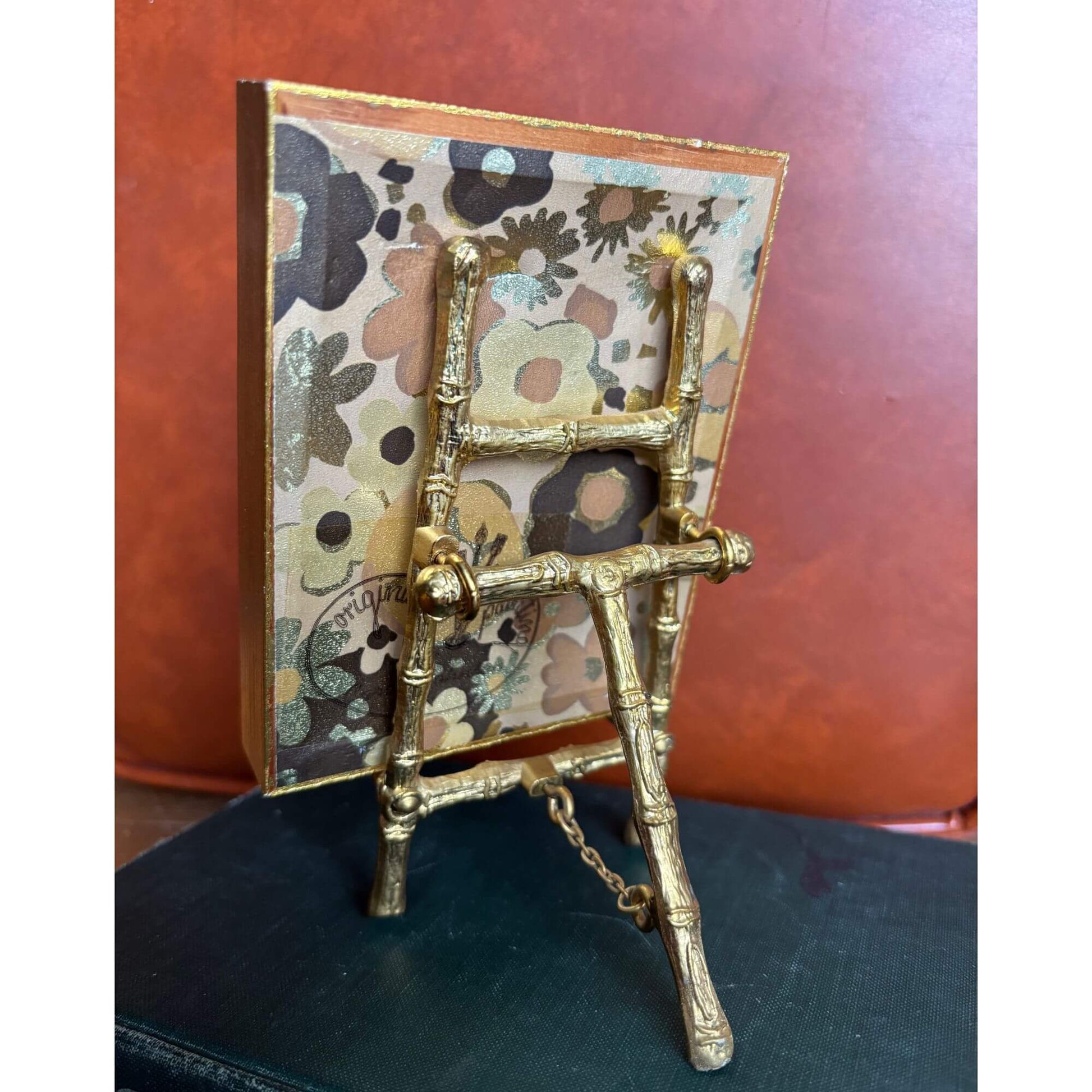 Tiny Vintage Signed Mushroom Painting with Gold Easel image 3