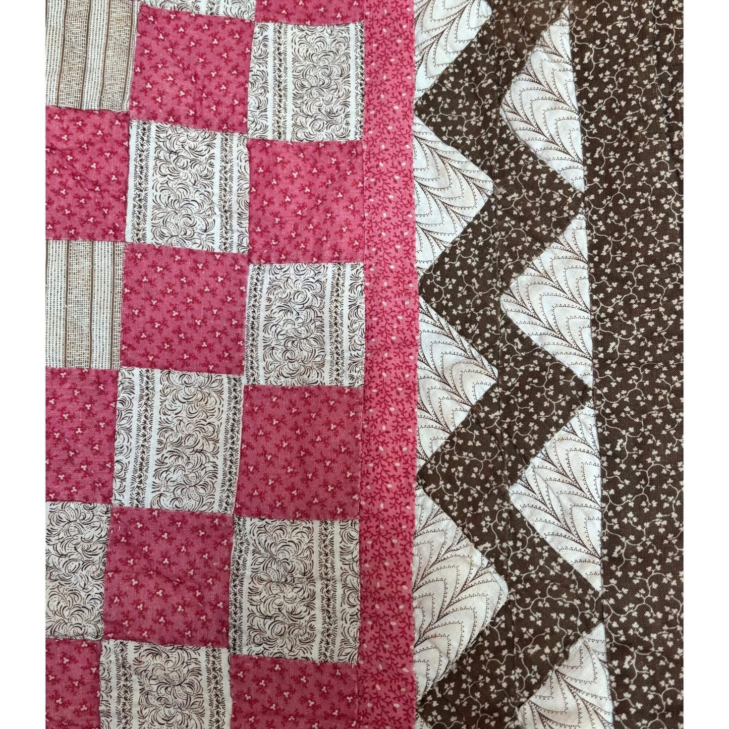 Antique Checkerboard Zig Zag Border Handmade Quilt image 1