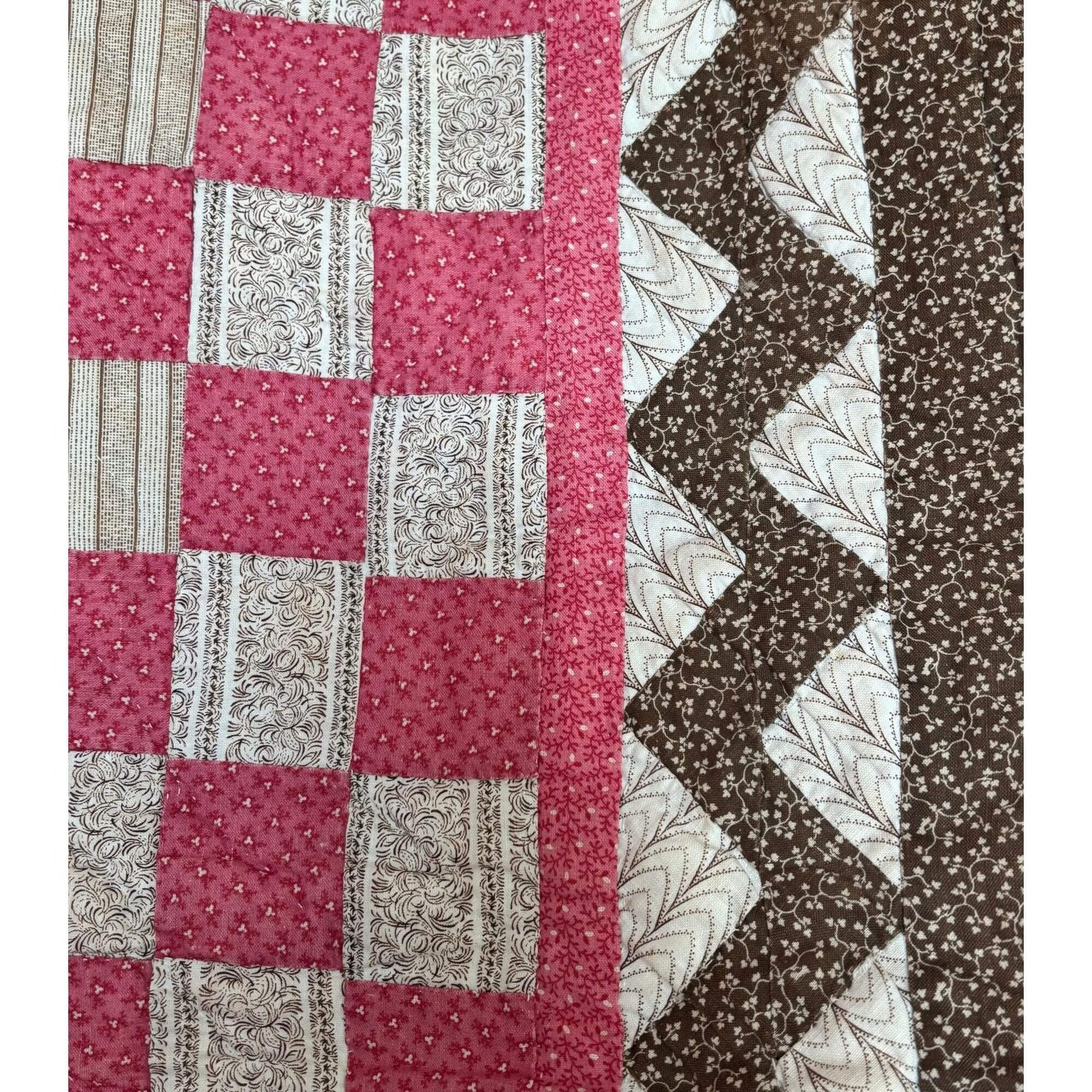 Antique Checkerboard Zig Zag Border Handmade Quilt image 1