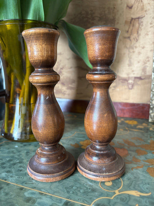 Vintage Wooden Walnut Candlesticks