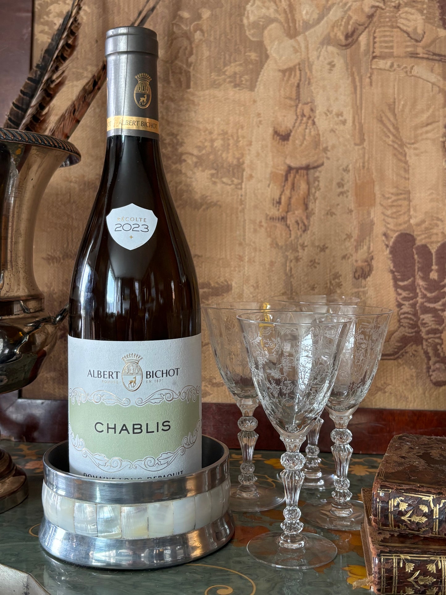 Fostoria Crystal Fluted Stemware Claret Glasses Chintz Pattern