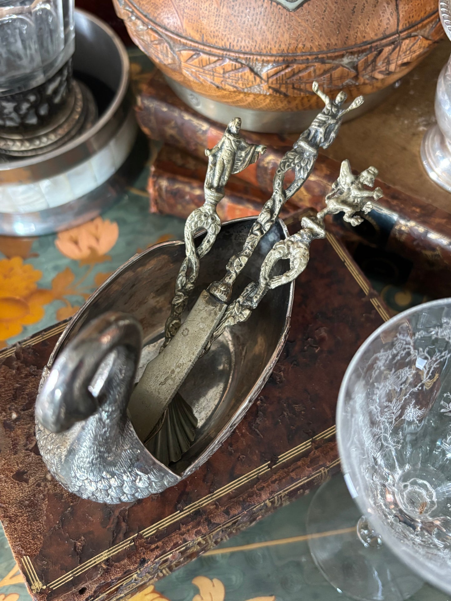 Ornate Figural Trio Small Spoon Knife Fork Utensils Charcuterie