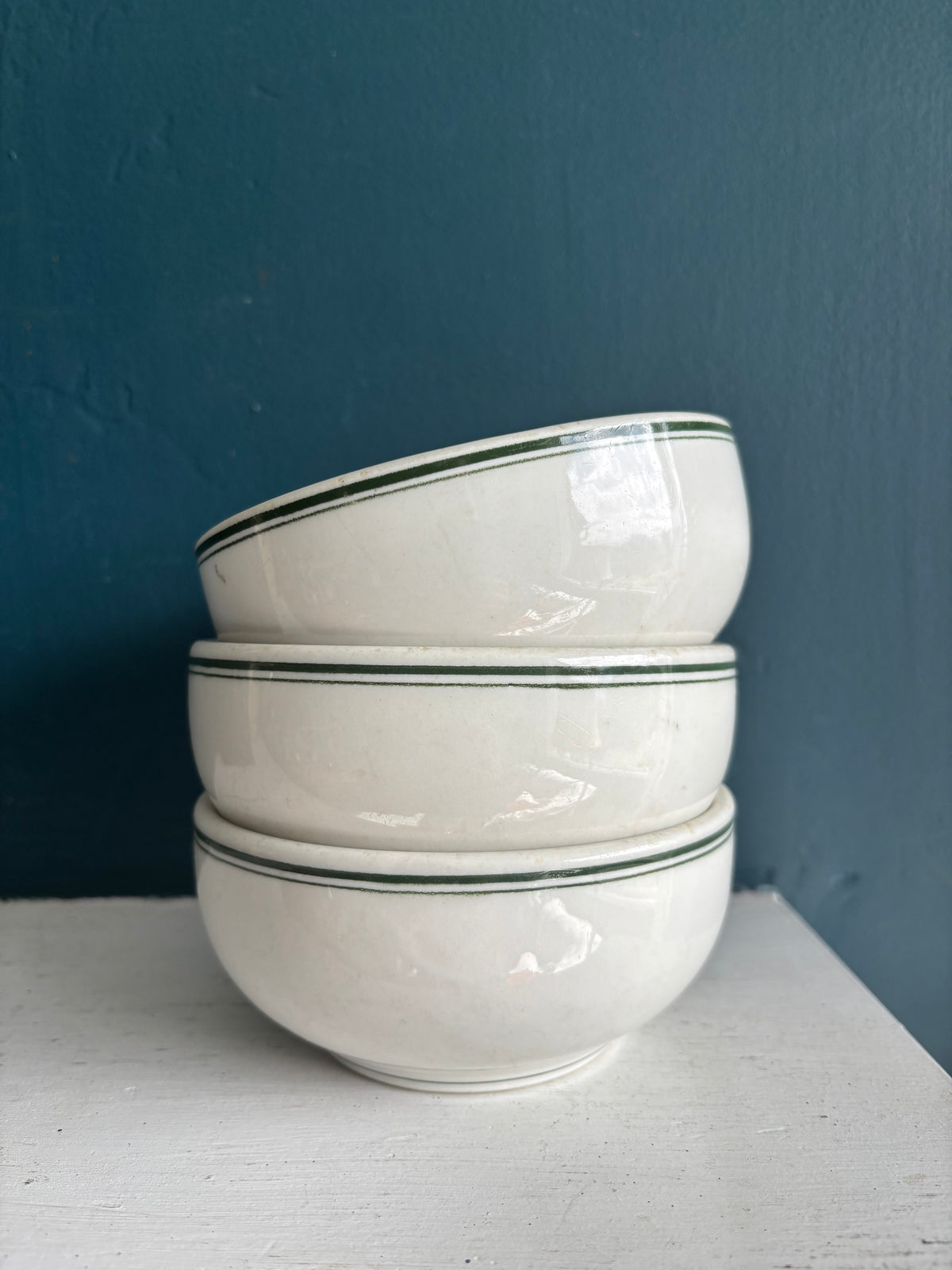 Vintage Ironstone Restaurant Ware Green Stripe Bowl