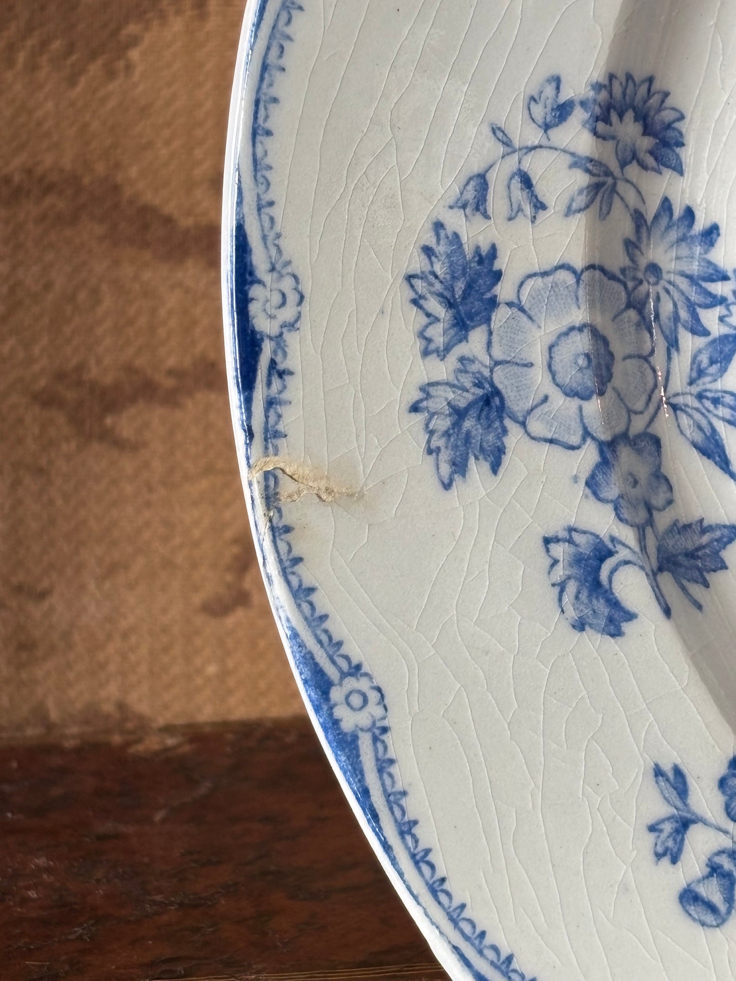 Antique French Gien Light Blue Transferware Plate 9.25"