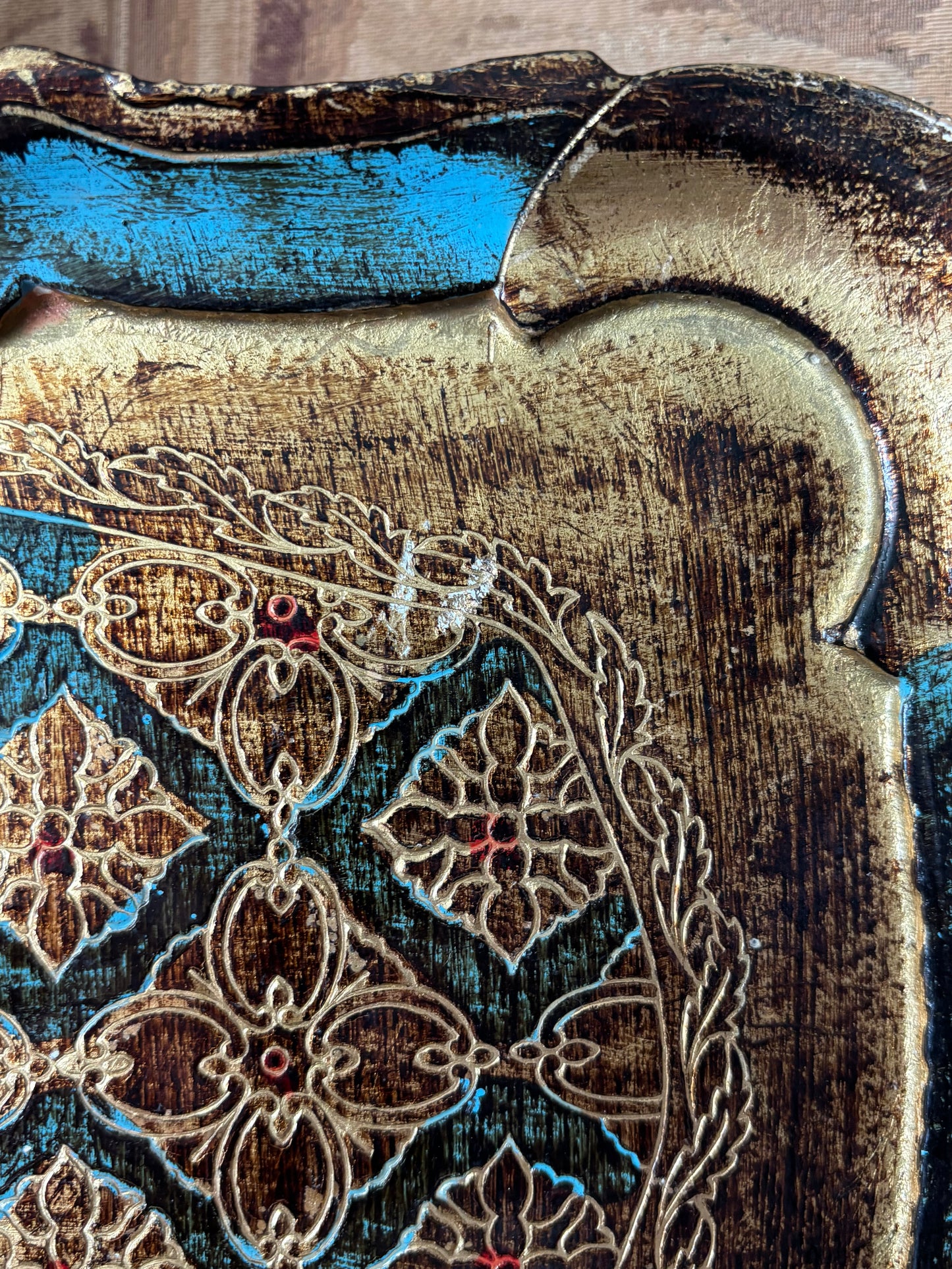 Vintage Italian Florentine Gold & Blue Tray