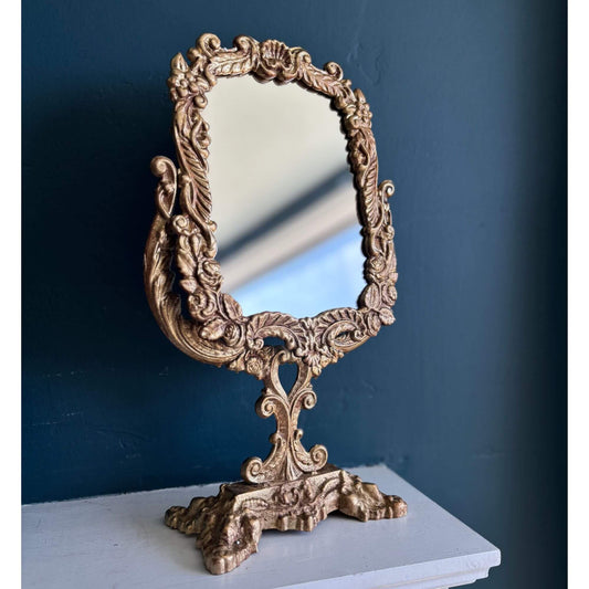Vintage Gold Cast Iron Gilt Swivel Mirror image 0