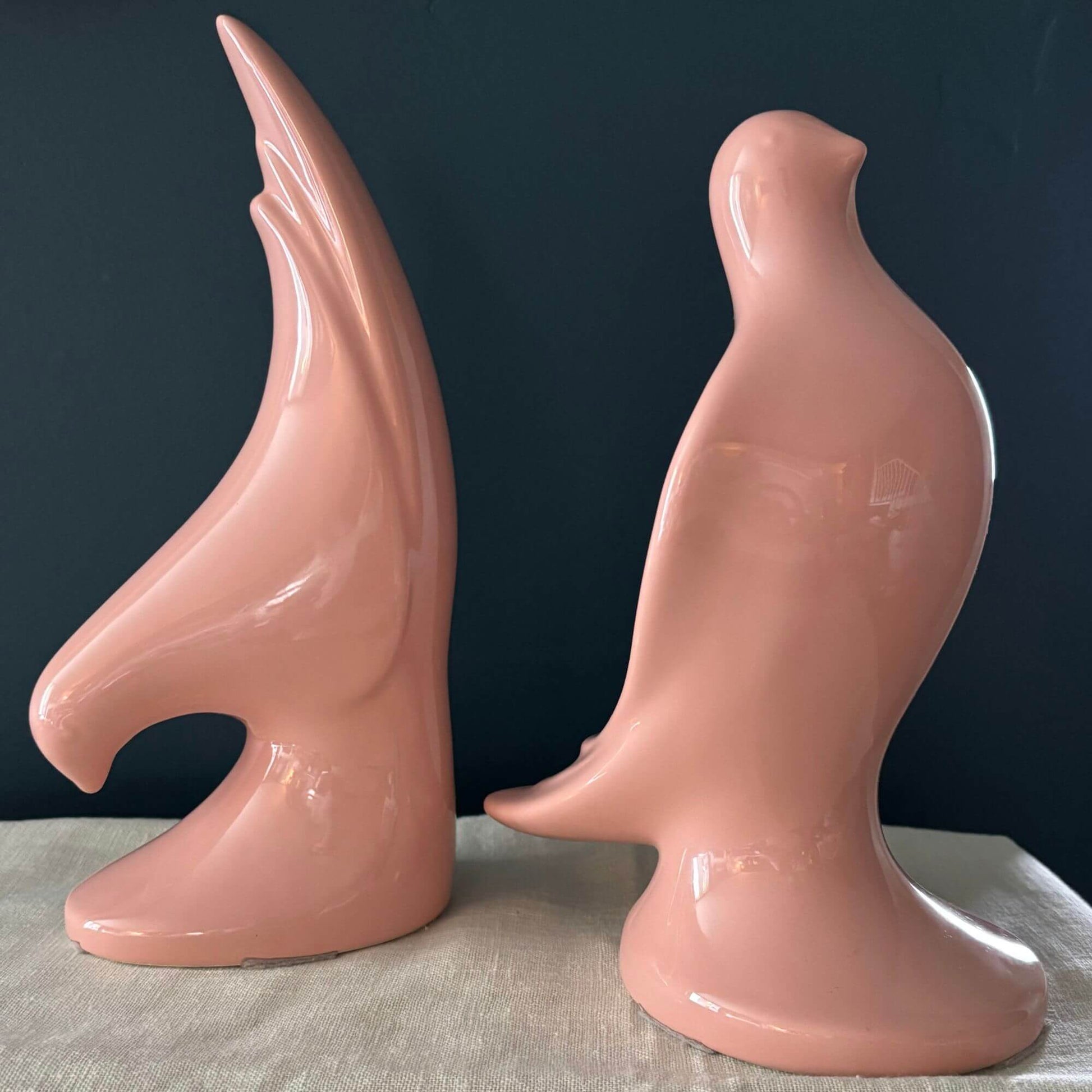 Vintage Italian Mid Century Pink Ceramic Lovebirds image 1