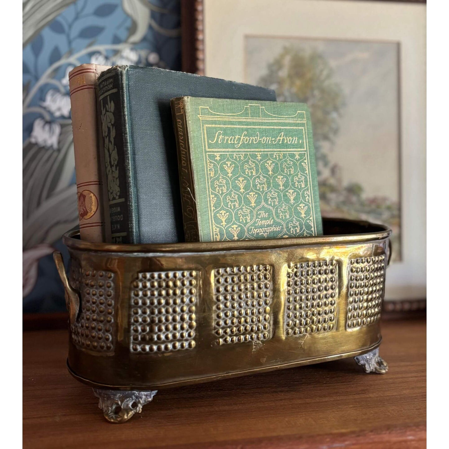 Vintage Brass Footed Jardiniere Planter with Handles image 0