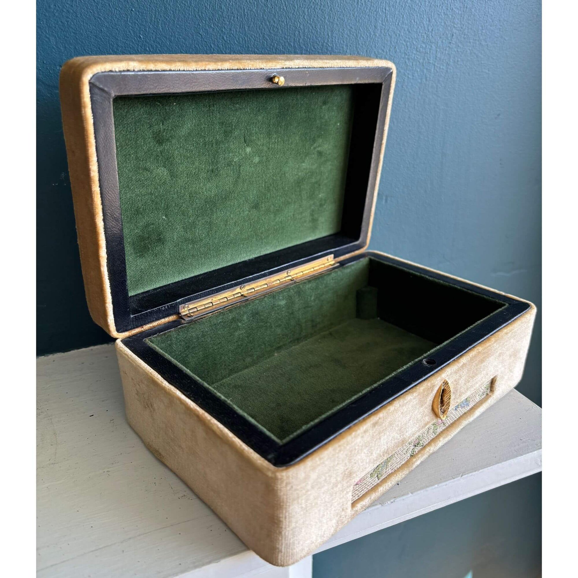Vintage Italian Tapestry & Champagne Velvet Keepsake Box image 1