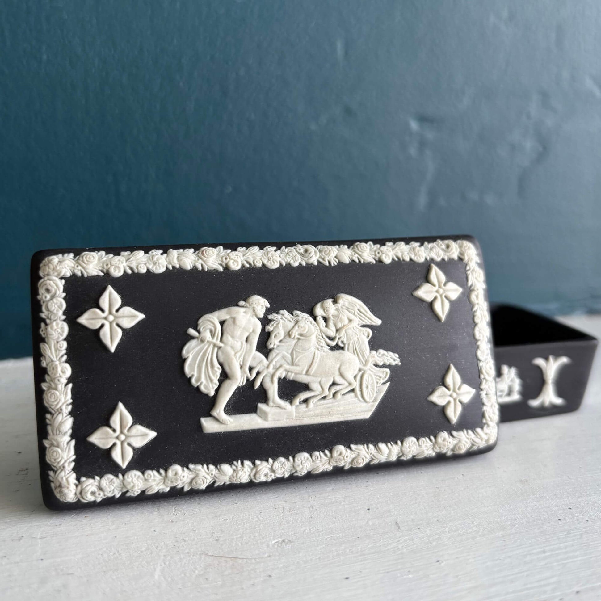 Vintage Black Wedgwood Jasperware Rectangle Lidded Box image 0