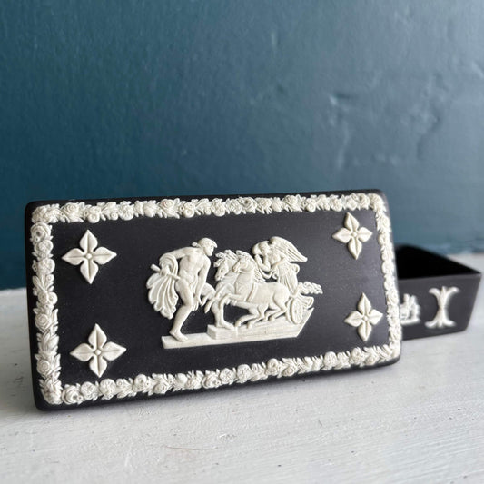 Vintage Black Wedgwood Jasperware Rectangle Lidded Box image 0