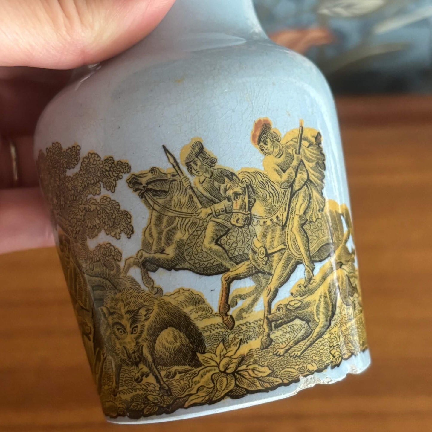 Antique Blue Prattware Potted Meat or Mustard Jar w/ Cork image 1