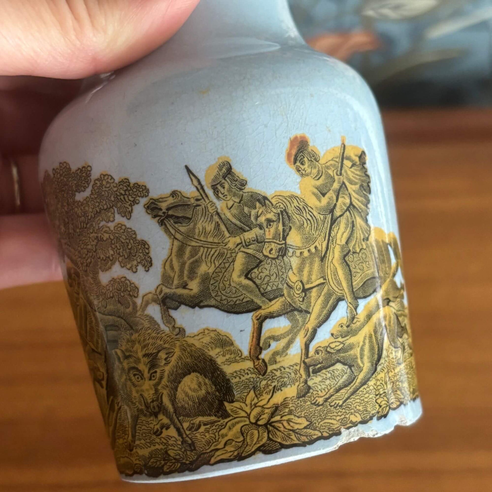 Antique Blue Prattware Potted Meat or Mustard Jar w/ Cork image 1