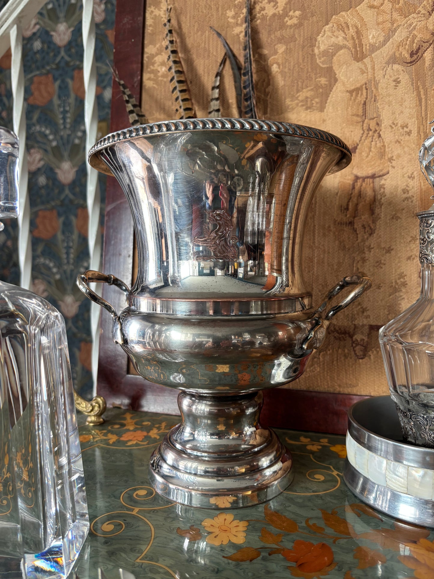 Vintage Sheffield Lion Crest Silver Plate Champagne Bucket