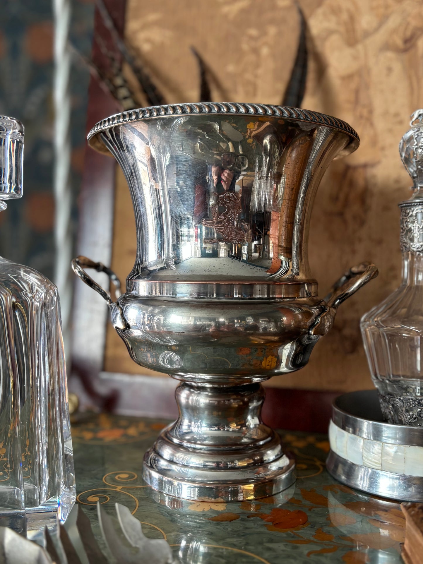 Vintage Sheffield Lion Crest Silver Plate Champagne Bucket