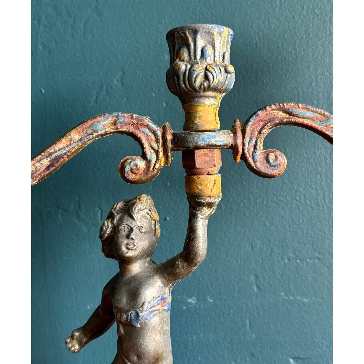 Early Vintage Bronze Cherub Candelabra Art Nouveau image 2