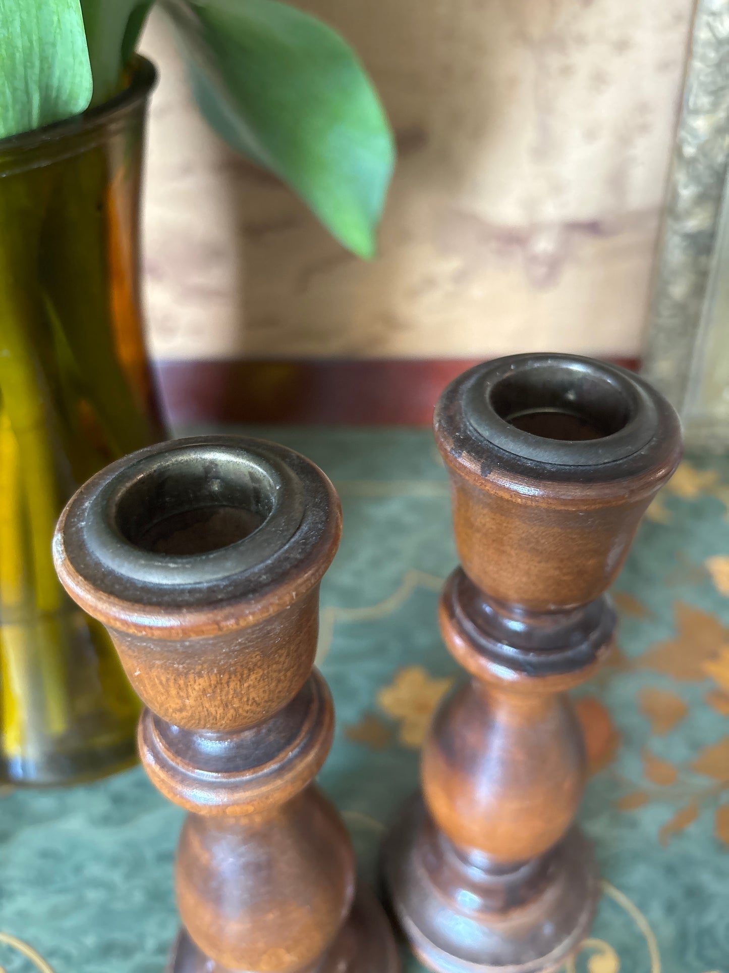 Vintage Wooden Walnut Candlesticks