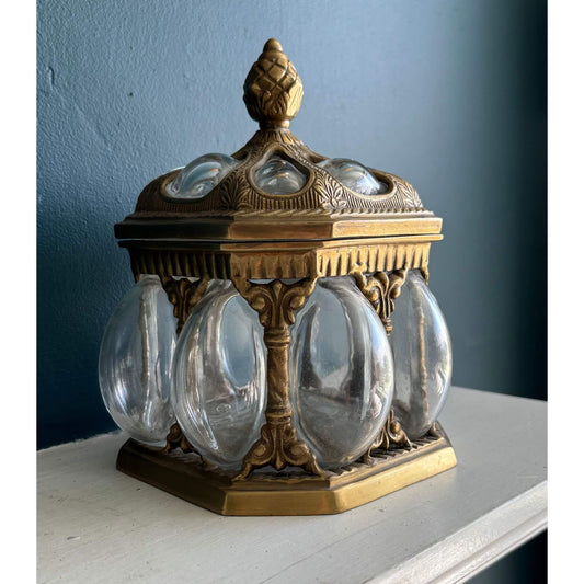 Vintage Clear Bubble Glass Brass Lidded Jar image 0