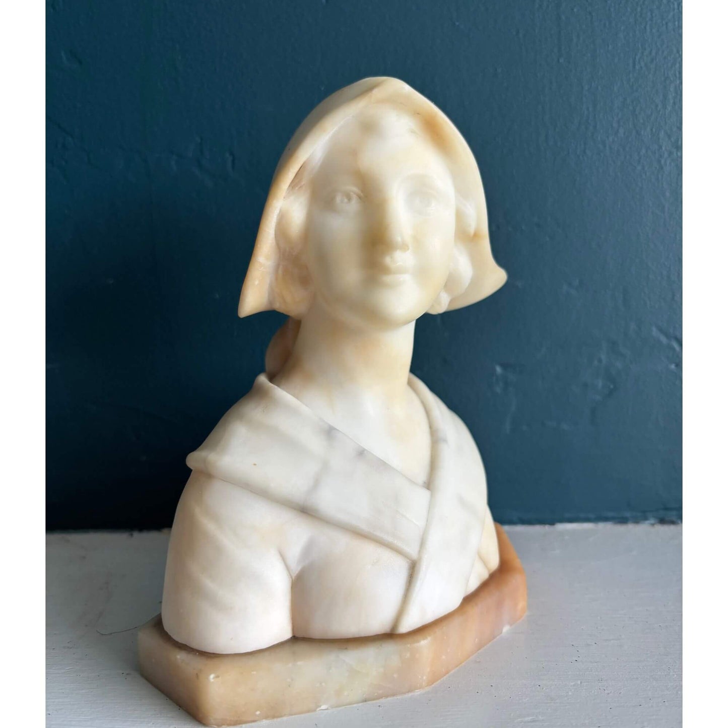 Vintage Signed Enrico Brunelleschi Alabaster Bust Woman image 6