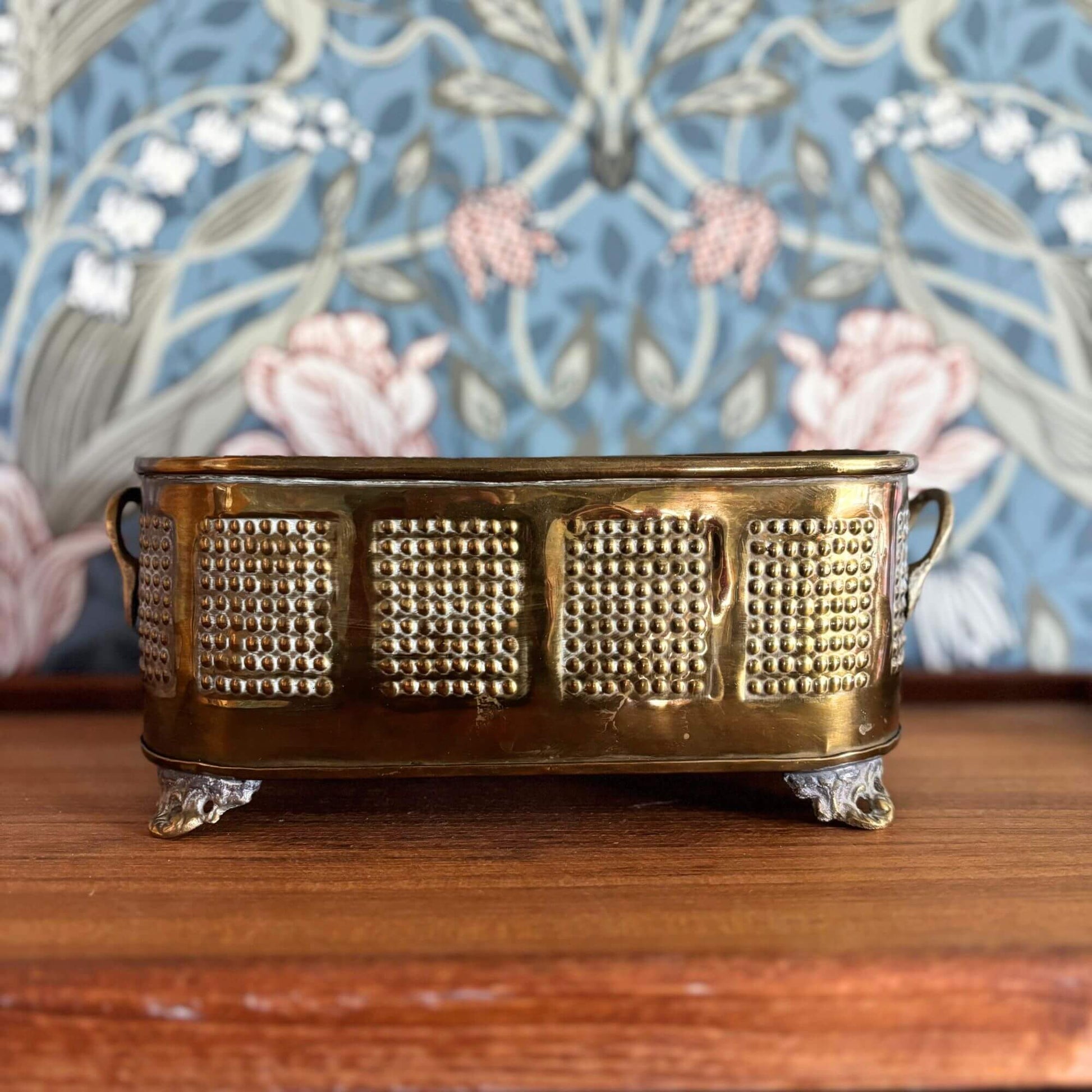 Vintage Brass Footed Jardiniere Planter with Handles image 1