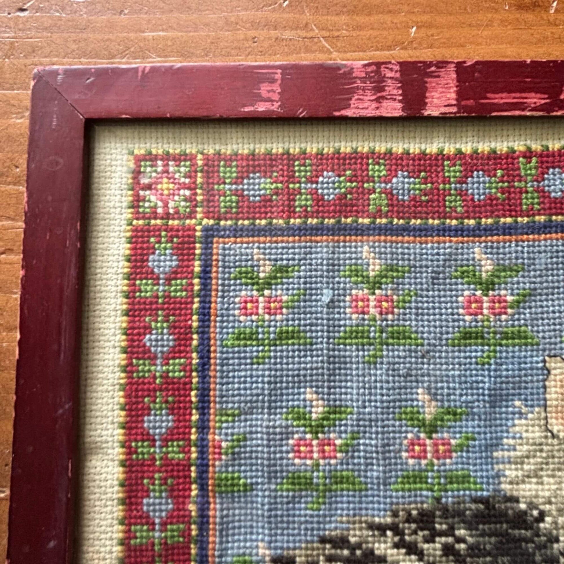 Adorable Vintage Cat Needlepoint Framed under Glass image 3
