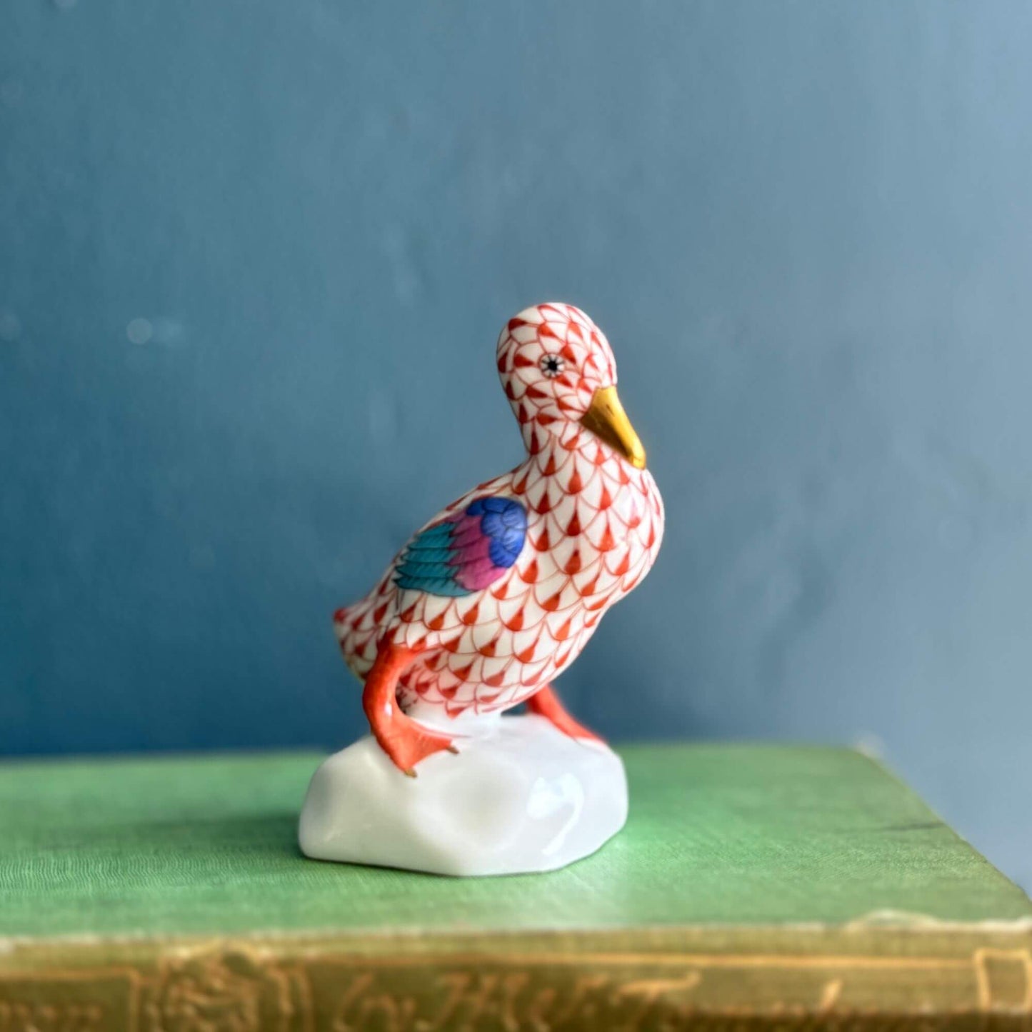 Herend Rust Orange fishnet Baby & Mama Duck Figurine image 7