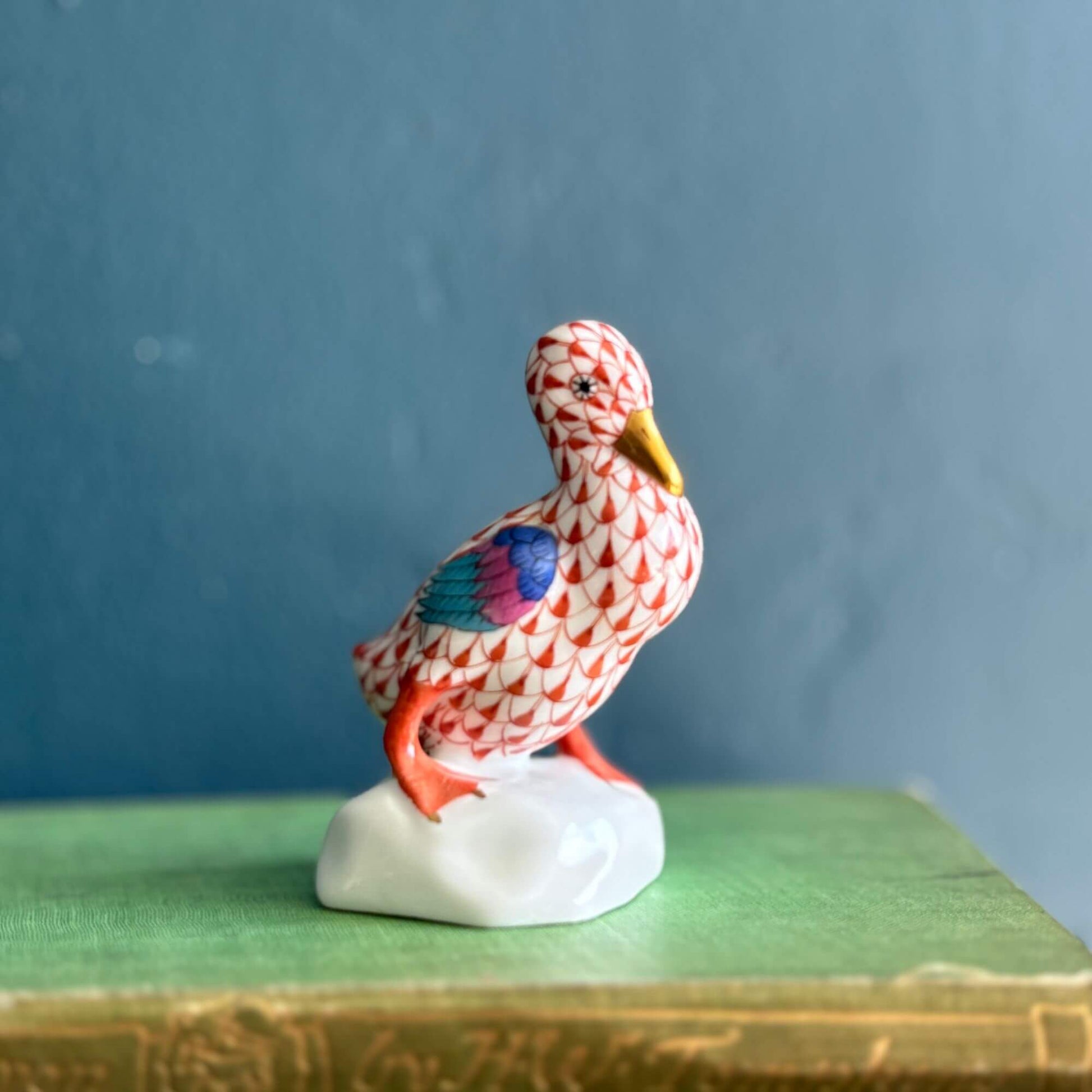 Herend Rust Orange fishnet Baby & Mama Duck Figurine image 7