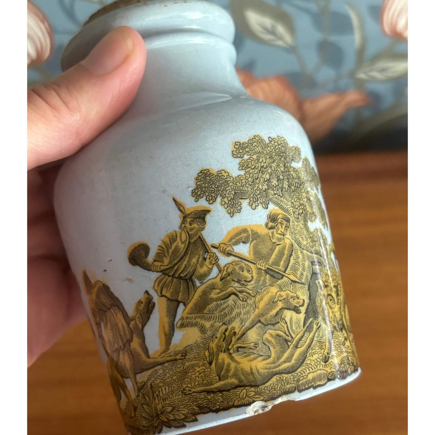 Antique Blue Prattware Potted Meat or Mustard Jar w/ Cork image 6