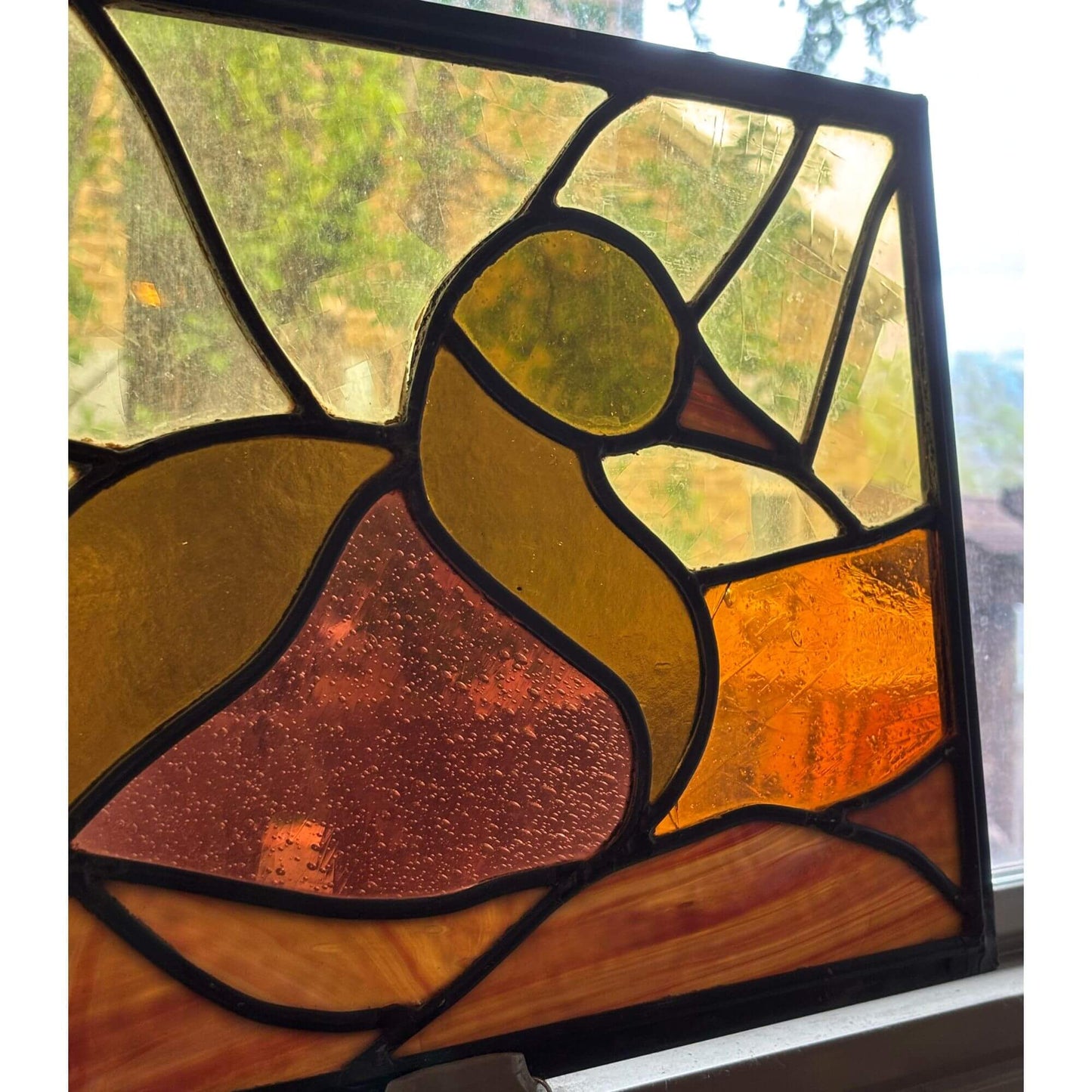 Stunning Vintage Stained Glass Duck Window Art image 5