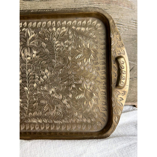 Beautiful Vintage Etched Brass Tray image 0